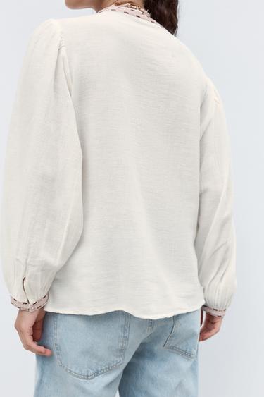 EMBROIDERED SHIRT - Oyster-white by Zara - Image 3