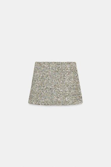 JUPE COURTE PAILLETTES - Vert clair de Zara - Image 5