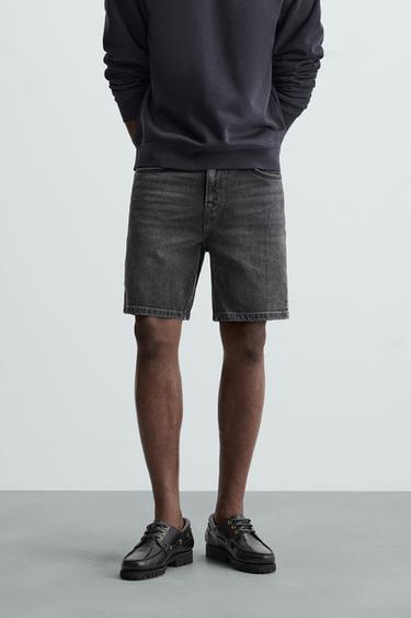 Zara REGULAR FIT DENIM SHORTS - Charcoal