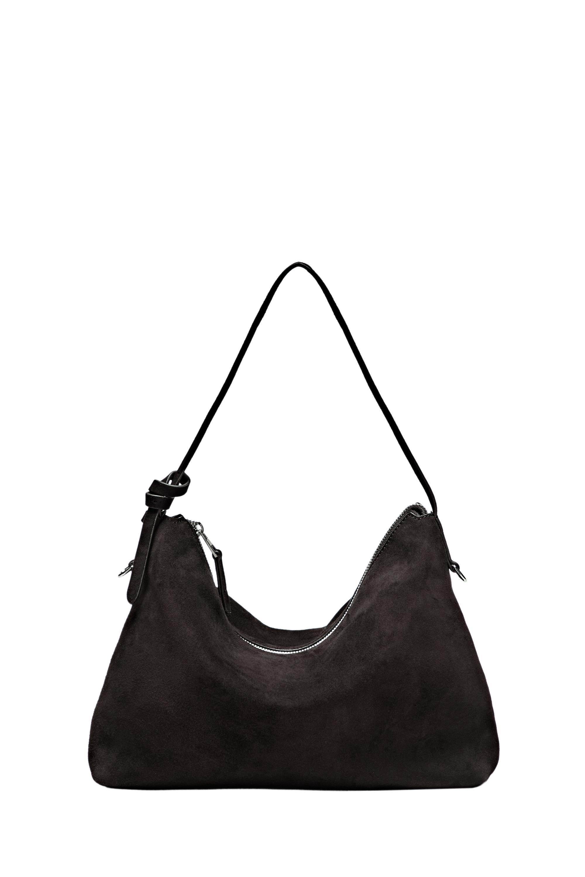 Medium split suede shoulder bag — Chocolate
