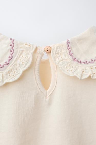 EMBROIDERED PETER PAN COLLAR T-SHIRT - Ecru by Zara - Image 3