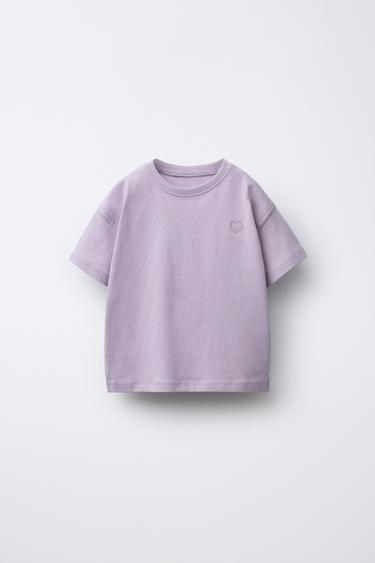 T-SHIRT BASIQUE CŒUR BRODÉ - Lilas clair de Zara