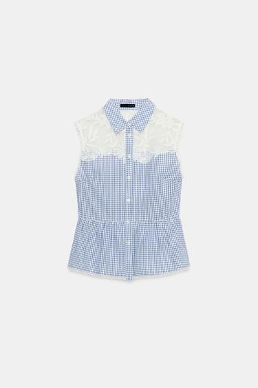 COMBINED GINGHAM BLOUSE - Blue/White by Zara - Image 5