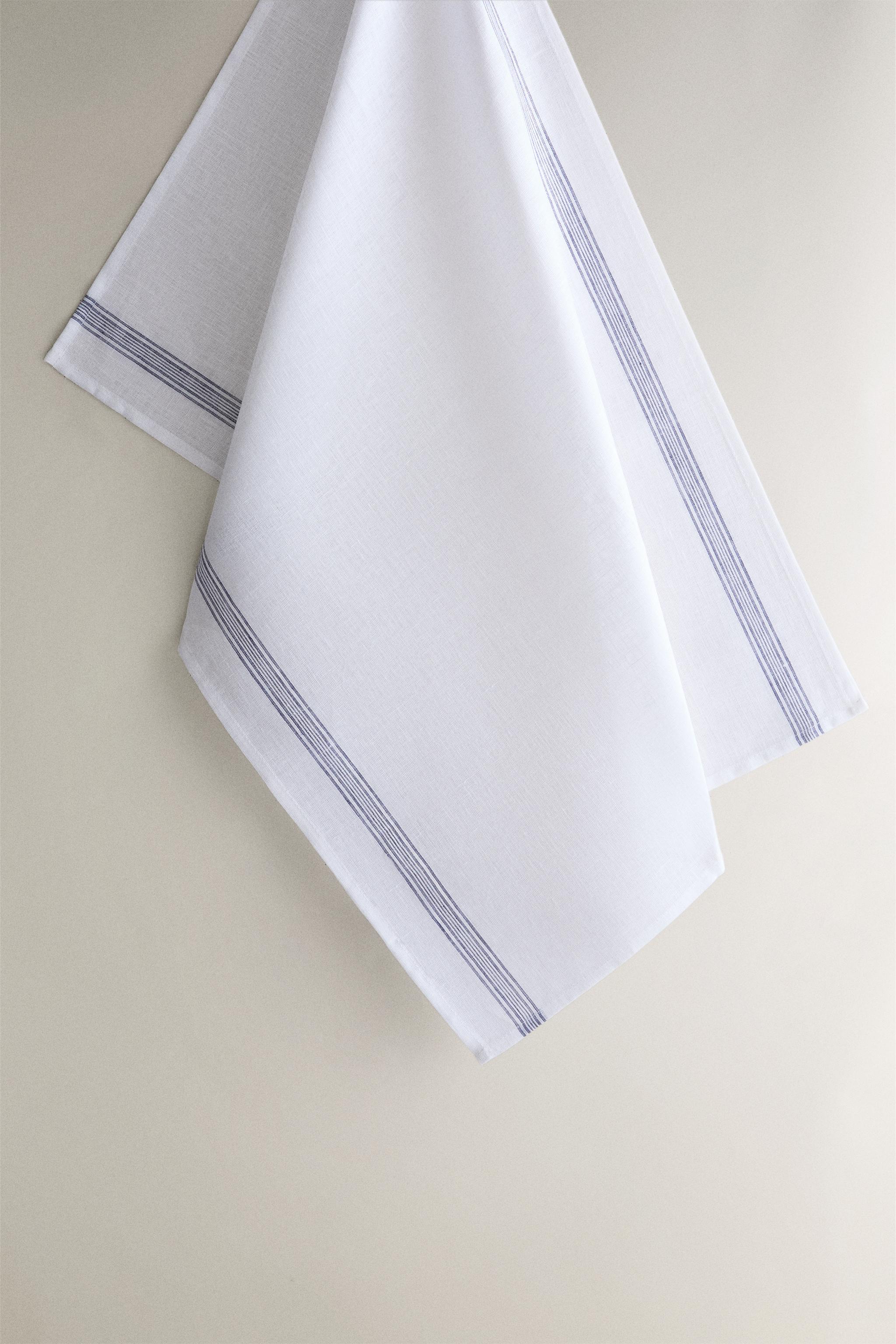 STRIPED LINEN KITCHEN TOWEL — Blue