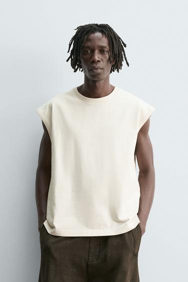 Zara NEOPRENE EFFECT TANK TOP - Oyster-white