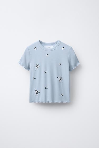 ÁO PHÔNG VẢI GÂN ĐÍNH KIM SA - Xanh dương từ Zara