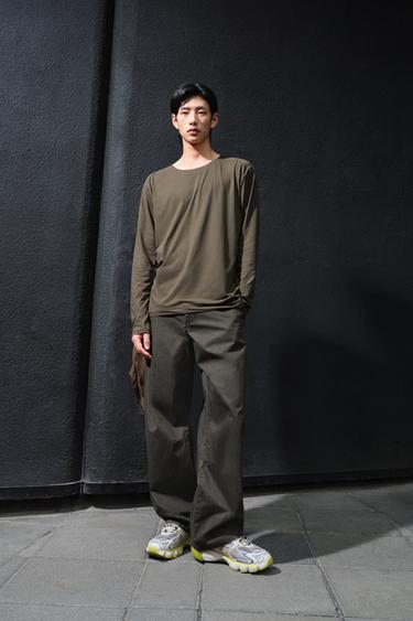 Zara 刷紋燈籠版型長褲 - 深卡其色