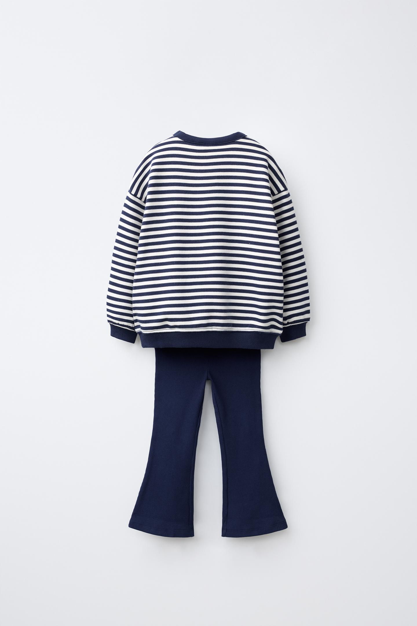 Детский комплект Zara Striped Sweatshirt and Flare Legging Set, цвет: Синий — фото 3
