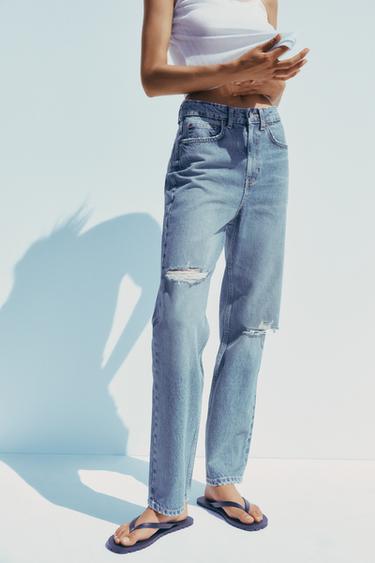TRF RIPPED HIGH-WAIST MOM JEANS - Navy blue by Zara - Image 1