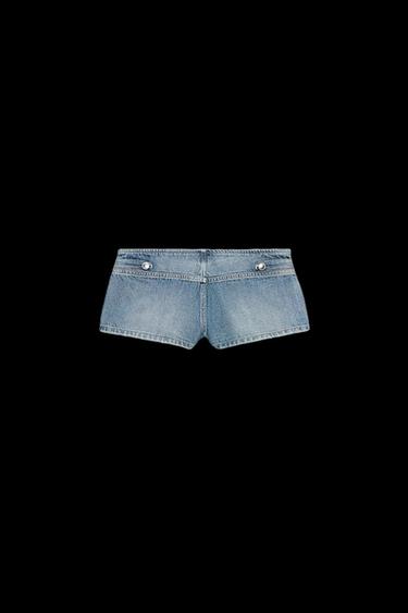 Zara TRF LOW WAIST MINI DENIM SHORTS - Blue