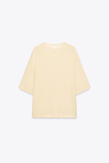 KURZÄRMELIGES SEIDEN-TOP ZW COLLECTION LIMITED EDITION - Butterfarben von Zara