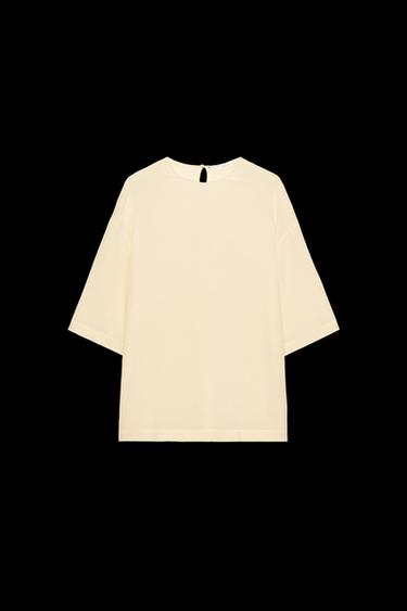 Zara ZW COLLECTION LIMITED EDITION SHORT SLEEVE SILK TOP - Butter - Image 0