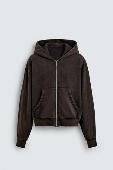 SUDADERA CROPPED FIT CAPUCHA - Marrón de Zara