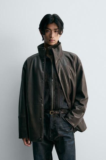 CONTRAST leather effect JACKET - Brown by Zara