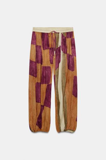 Zara PRINTED BAGGY PANTS ZW COLLECTION - Oranges