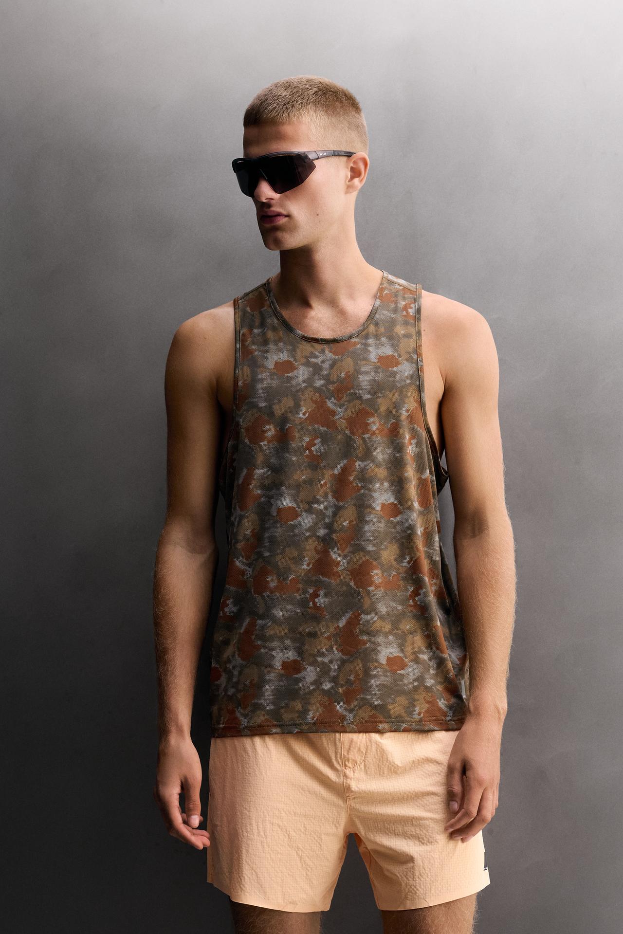 ABSTRACT PRINT RUNNING TANK TOP — Brown