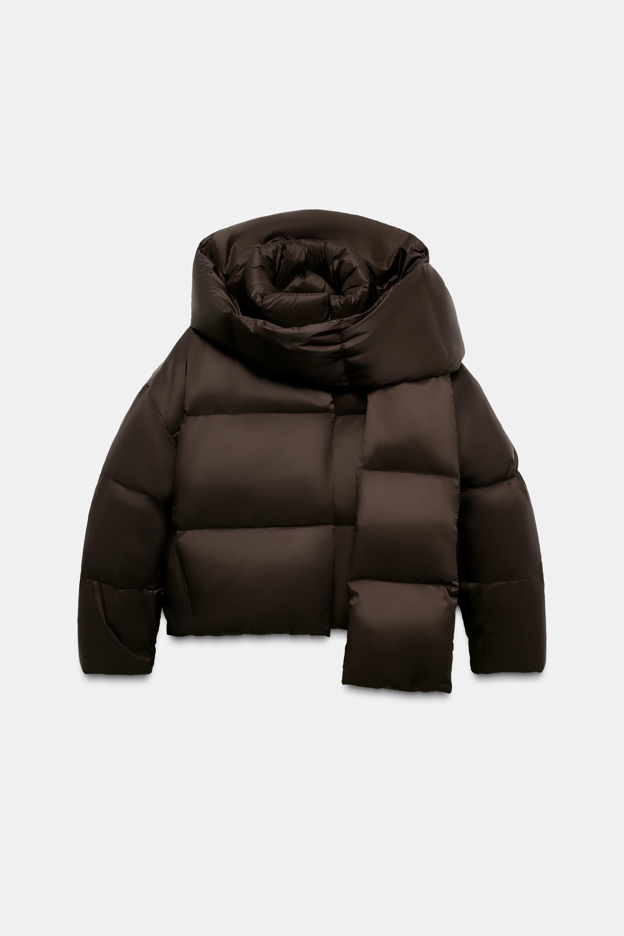ZARA 撥水防風ダウンパフジャケット XS 新品 ブラウン ダウンコート WATER REPELLENT WINDPROOF DOWN PUFFER COAT WITH HOODIE - Brown