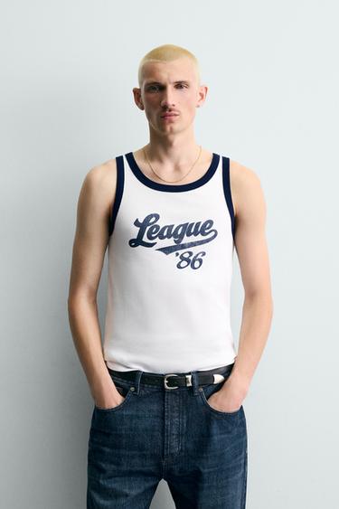 CAMISETA TANK RIB CONTRASTE TEXTO - Blanco de Zara