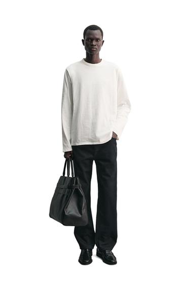 CAMISETA MANGA LARGA COSTURA - Blanco roto de Zara