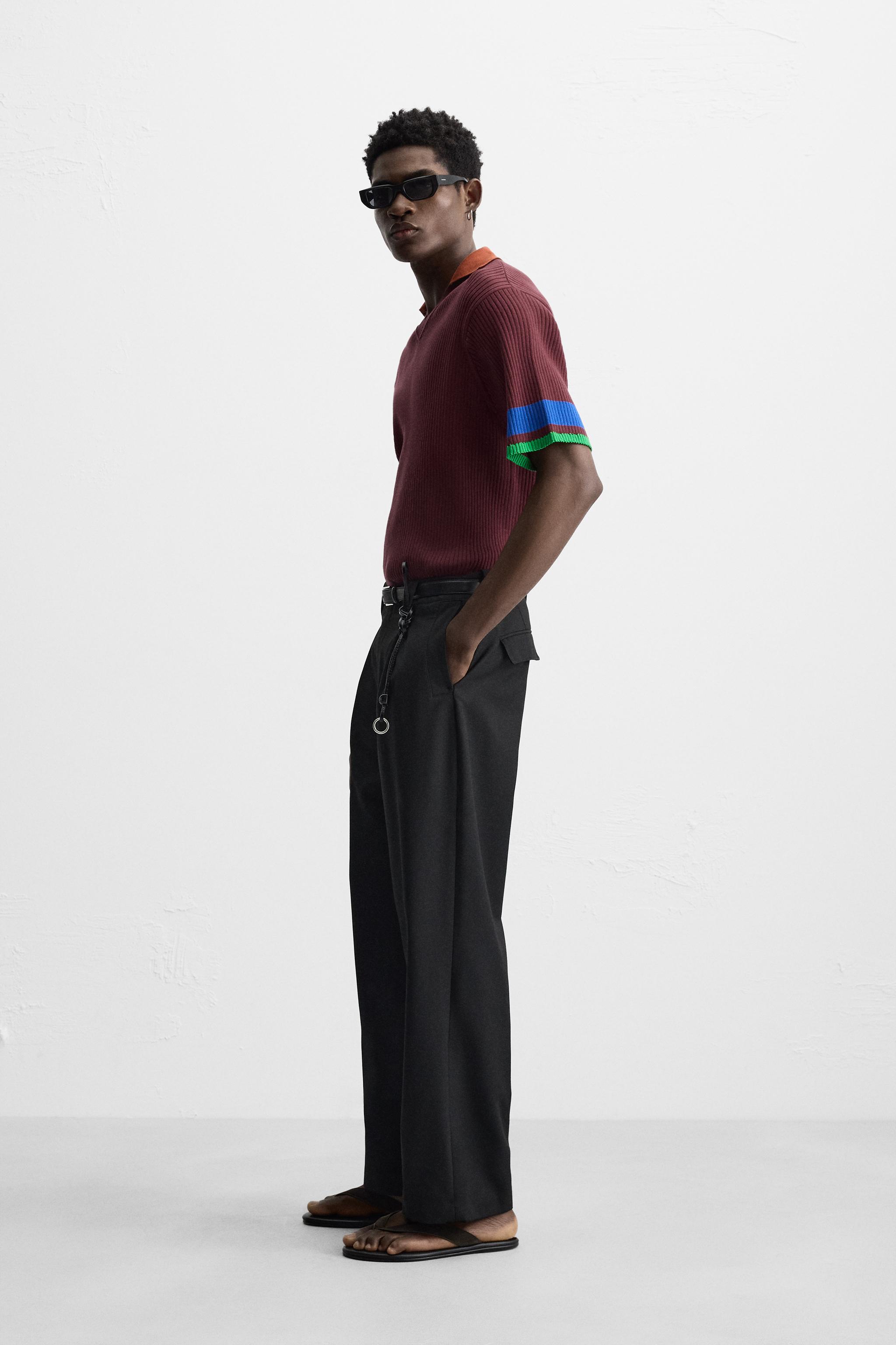COLOR BLOCK RIBBED KNIT POLO SHIRT - Burgundy | ZARA United