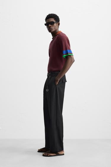 POLO EN MAILLE CÔTELÉE COLOR BLOCK - Bordeaux de Zara - Image 4