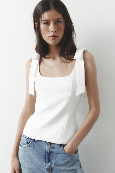 Zara BOW ELASTIC TOP - White