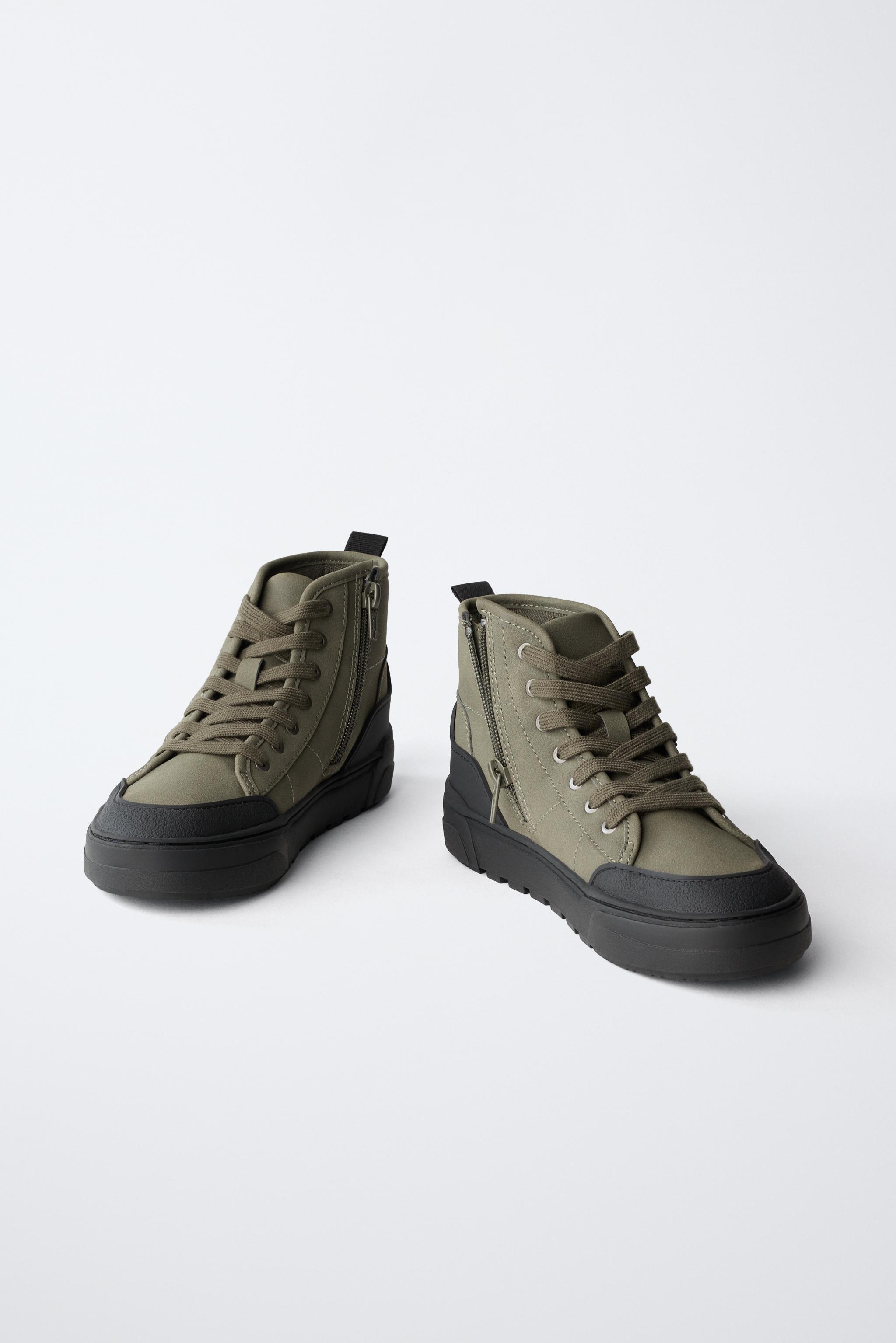 TECHNICAL HIGH-TOP SNEAKERS - Khaki Green | ZARA United States