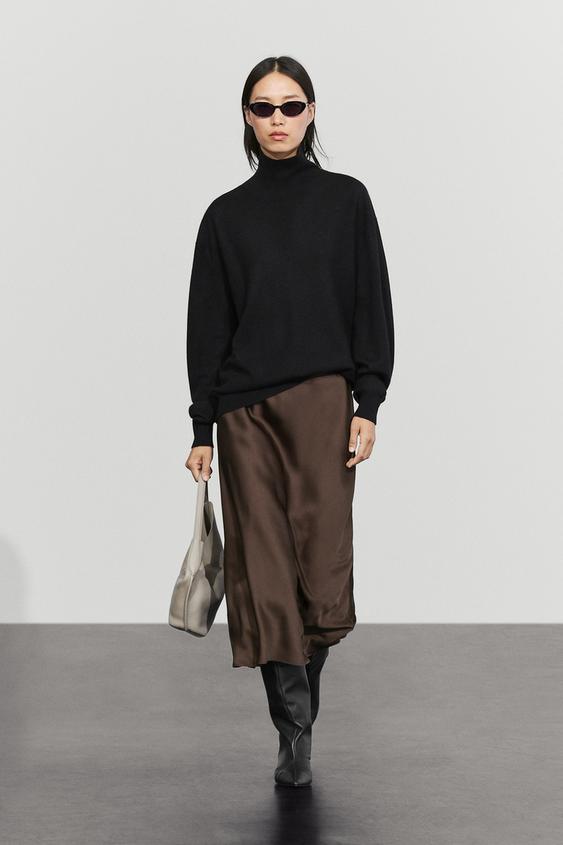 Zara Satin midi skirt - Brown - Image 0