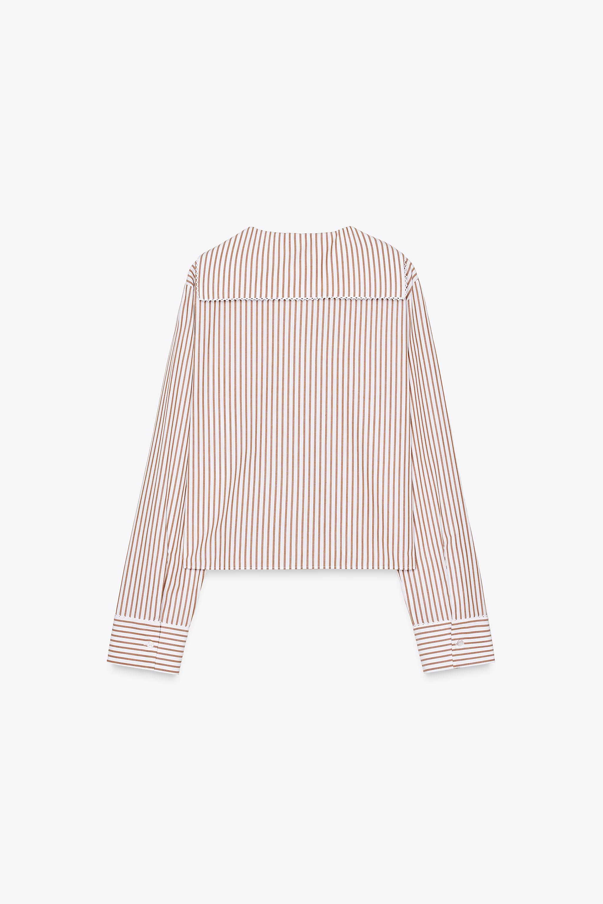STRIPED PETER PAN COLLAR POPLIN SHIRT - Brown / White | ZARA