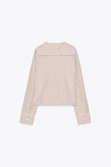 STRIPED POPLIN SHIRT WITH PETER PAN COLLAR - brown/white by Zara - Image 4