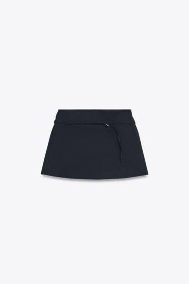 Zara BELTED SKORT - Navy blue