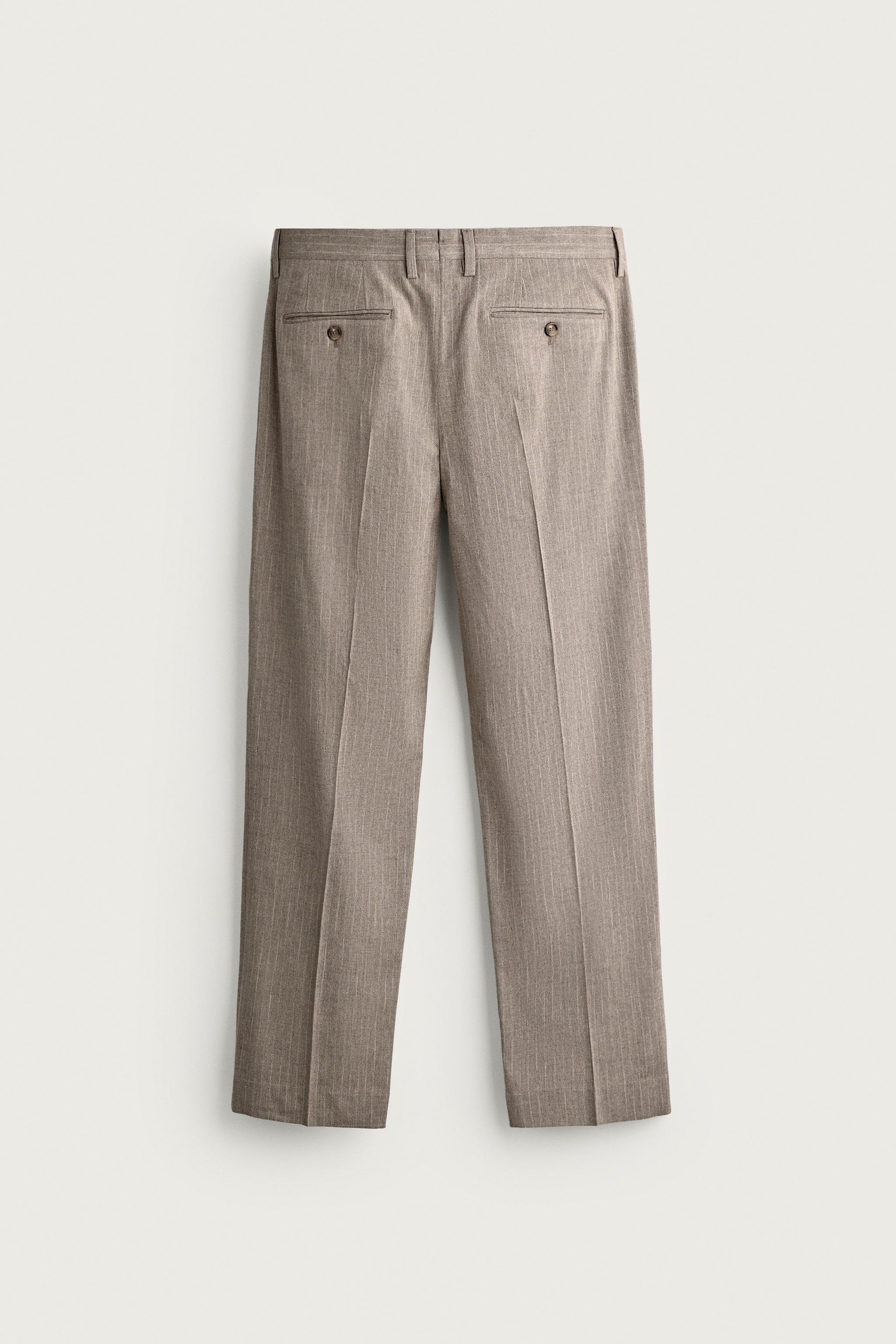 REGULAR FIT PINSTRIPE SUIT TROUSERS — taupe brown