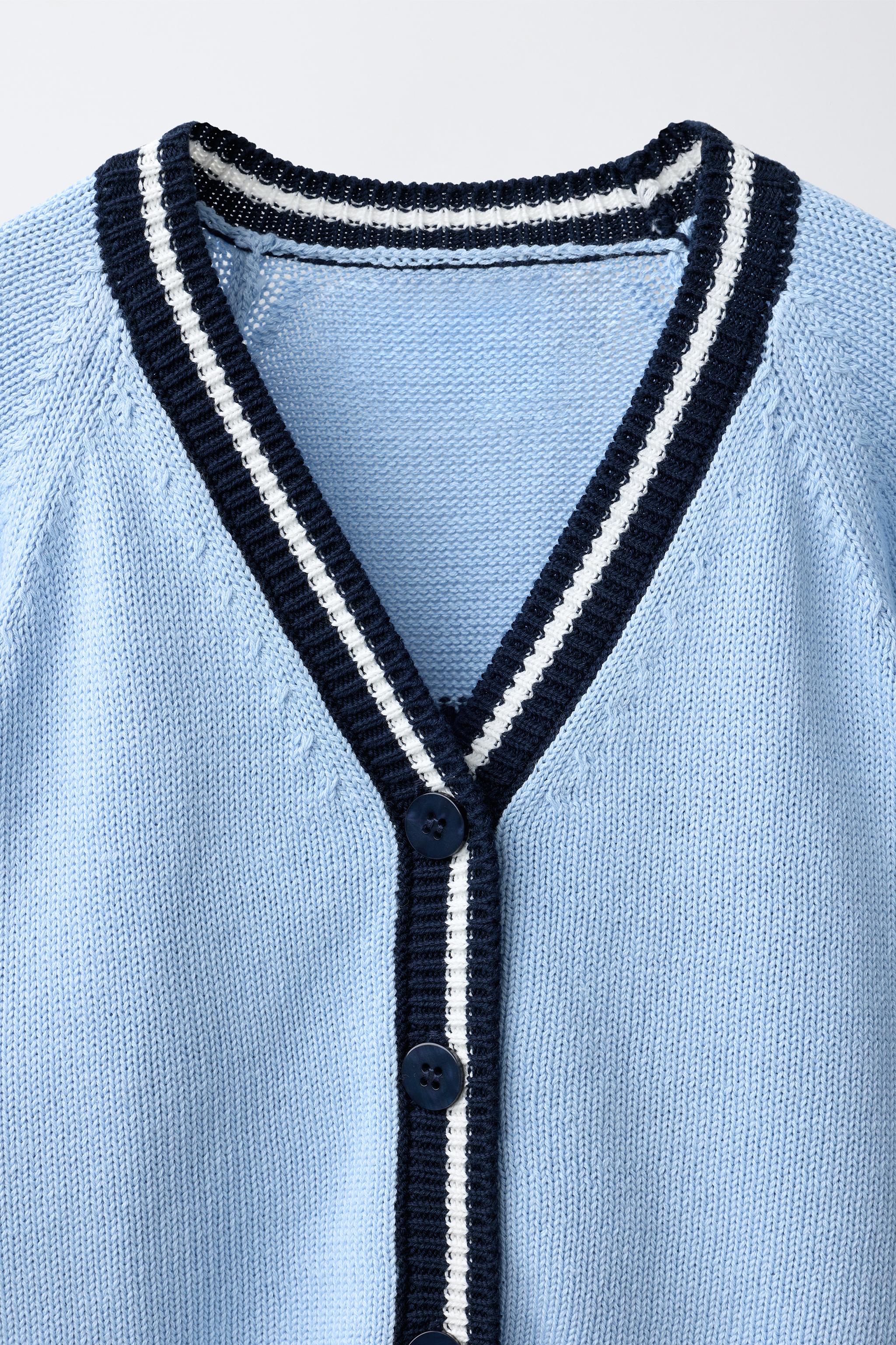 コントラストパイピングニットカーディガン - ブルーイッシュ | ZARA