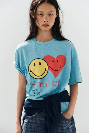 Zara SMILEY® WASHED EFFECT T-SHIRT - Blue