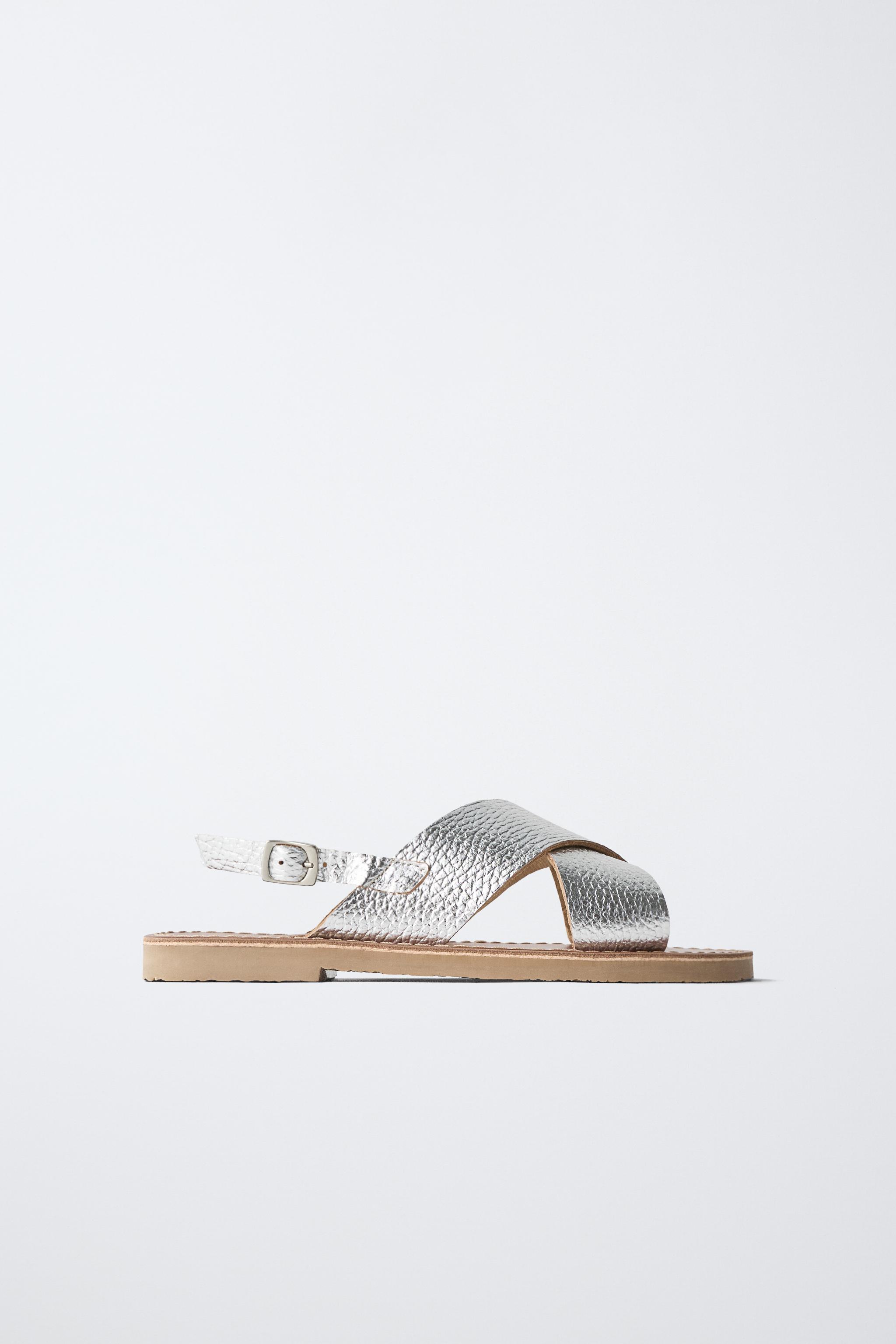 さら METALLIC LEATHER SANDALS - Silver | ZARA United States