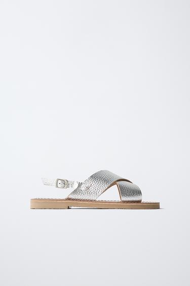 METALLIC LEATHER SANDALS - Silver by Zara