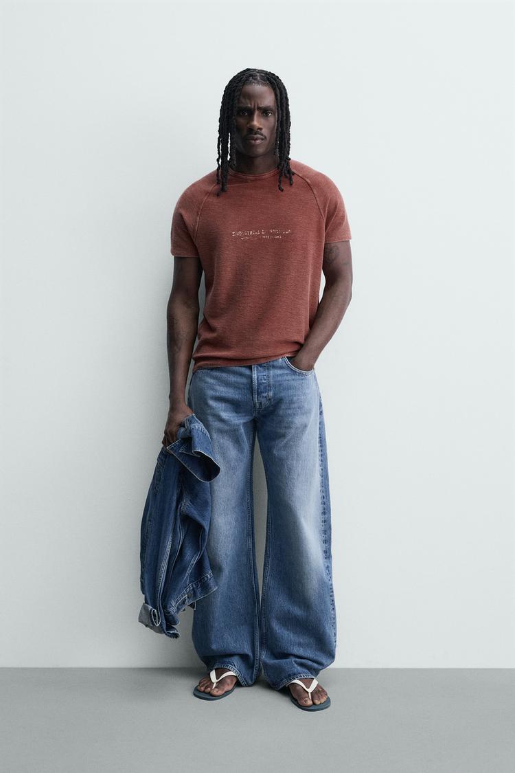 SOLGUN BASKILI ÖRGÜ T-SHIRT