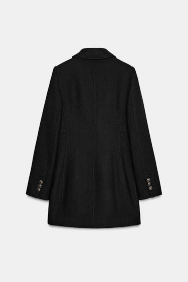 Zara WOOL BLEND DOUBLE BREASTED SHORT COAT - Black