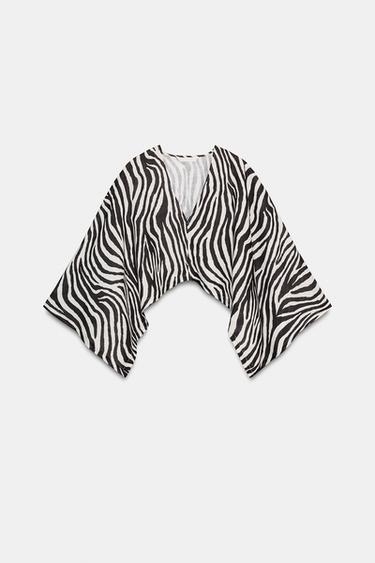 KIMONO CAPA ASIMÉTRICO - Crudo / Negro de Zara