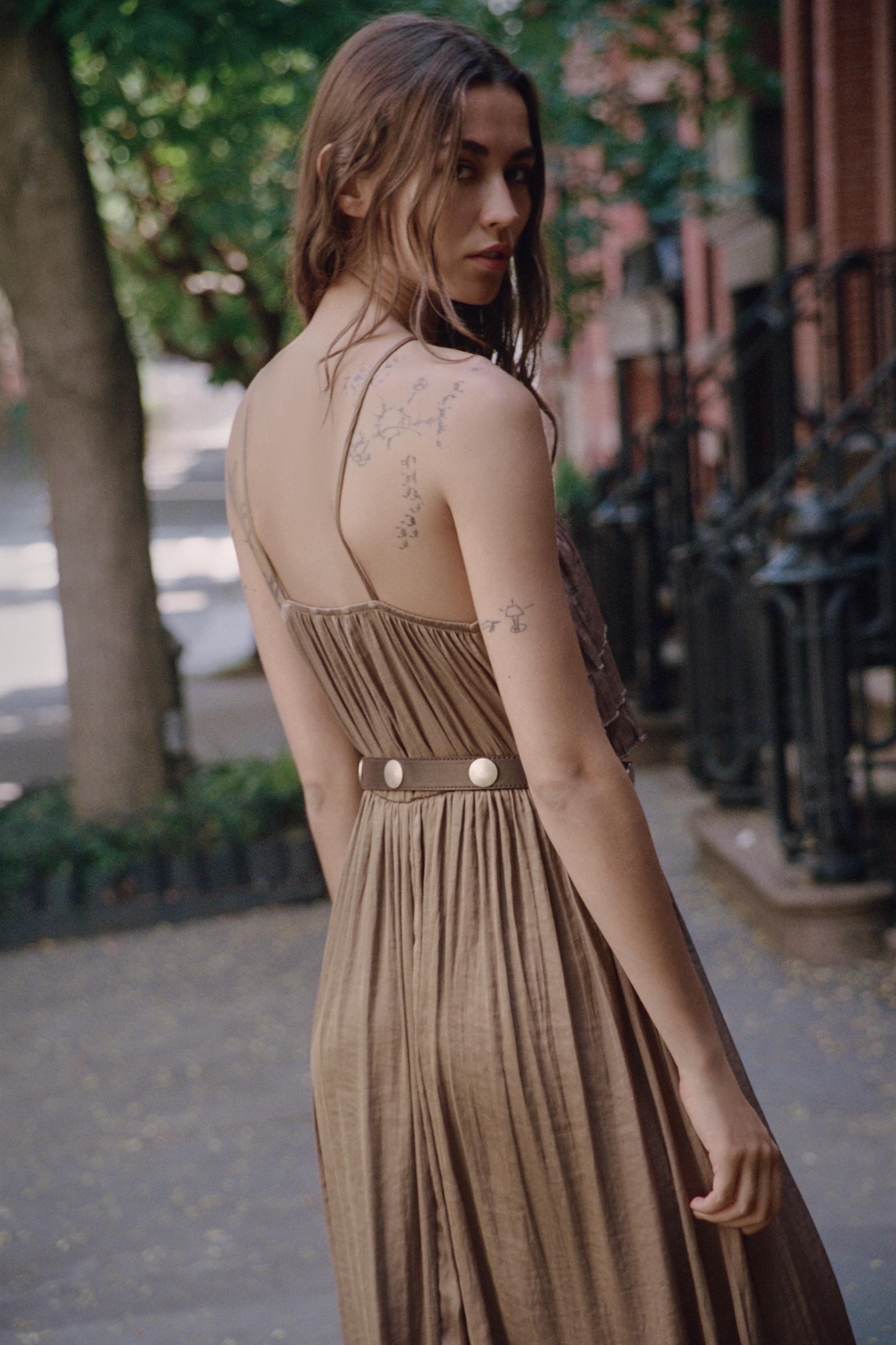 SATIN BELTED HALTER MIDI DRESS