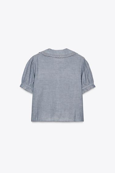 FLORAL EMBROIDERED SHIRT - Blue / Grey by Zara - Image 4