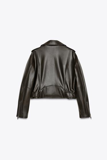 CAZADORA BIKER EFECTO PIEL - Marrón de Zara