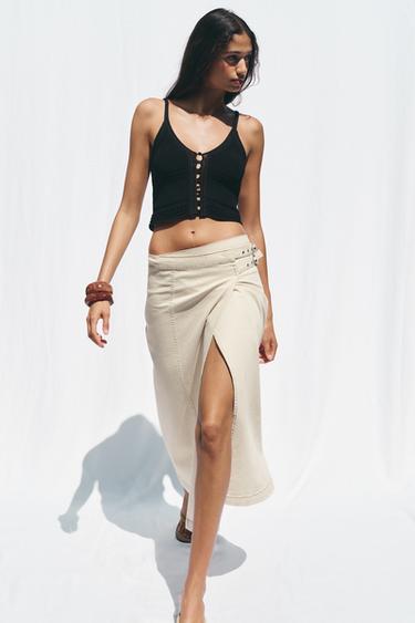 JUPE MIDI CROISÉE EN JEAN 1975 - Écru de Zara