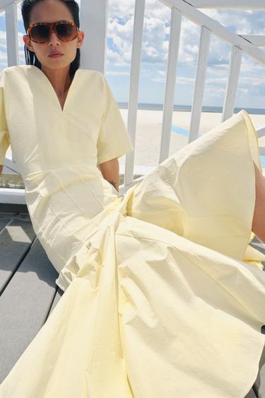 Zara ZW COLLECTION POPLIN DRESS - Light yellow