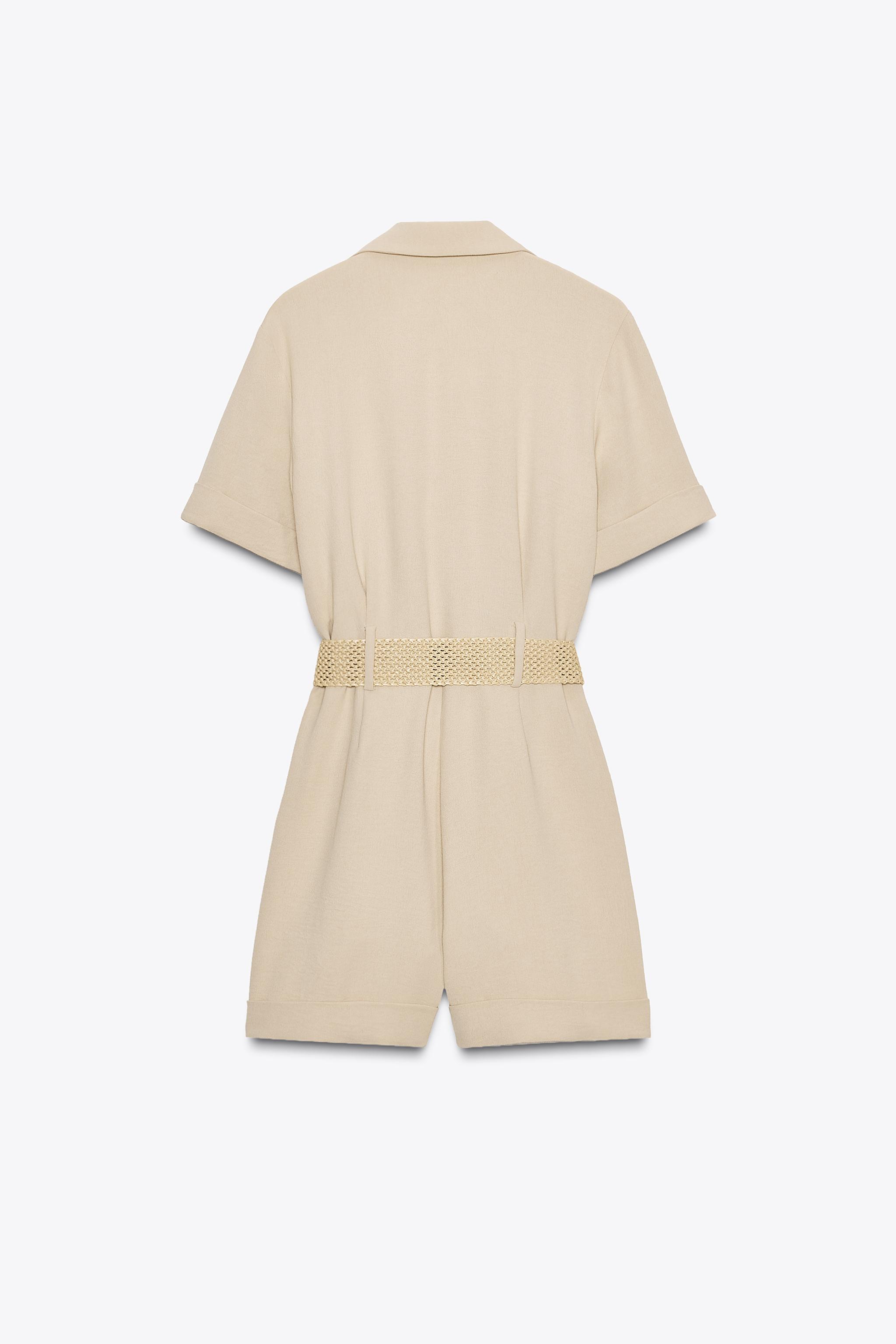 ベルト付きショートスリーブジャンプスーツ - サンド | ZARA