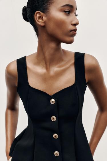 STRETCH PEPLUM WAISTCOAT TOP - Black by Zara