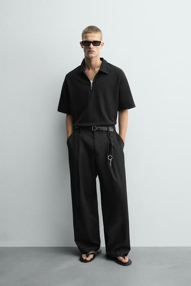Zara 交織拉鍊 POLO 衫 - 黑色 - 圖片 0