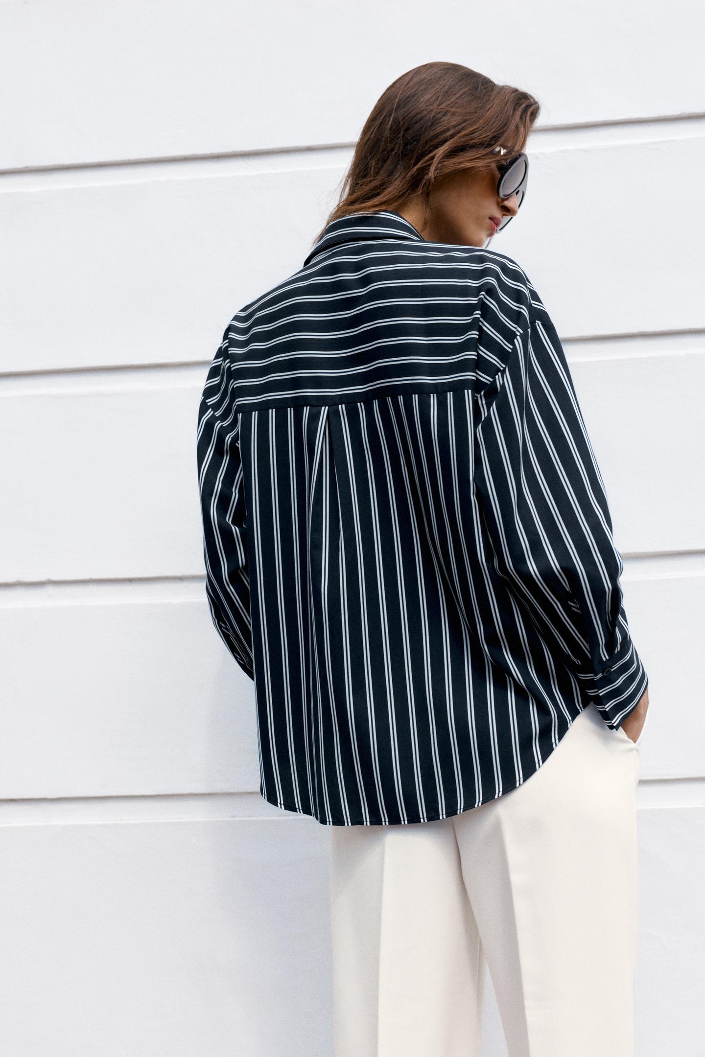 Рубашка Zara Striped, цвет: Синий — фото 4