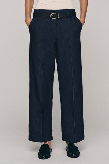 PANTALÓN CINTURÓN BAJO VUELTA - Índigo de Zara