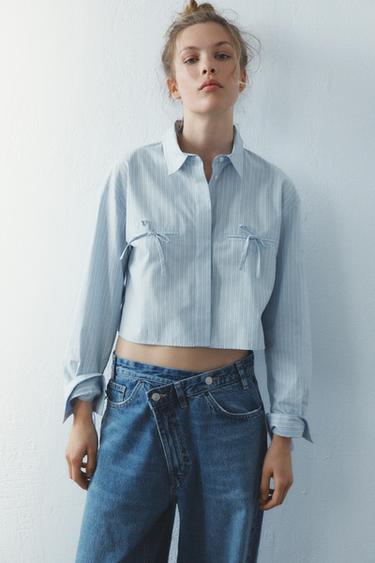 SHIRT WITH BOWS - Light blue by Zara - Image 0